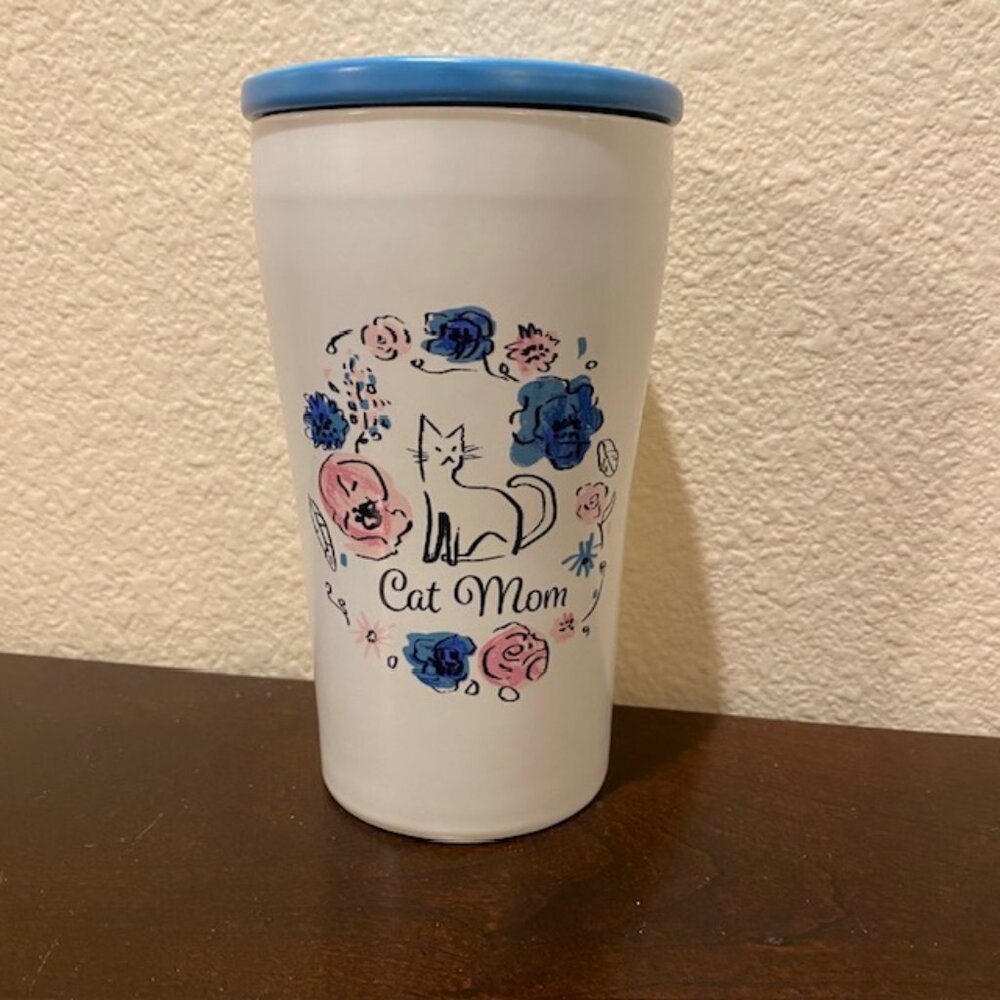 OpalHouse Stoneware "Cat Mom" Tall 12 oz Travel Tumbler Mug Cup w/ Lid Coffee